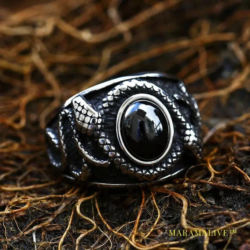 Double Snake King Entangled Animal Ring Green Stone Eye Men's Ring High Quality Jewelry