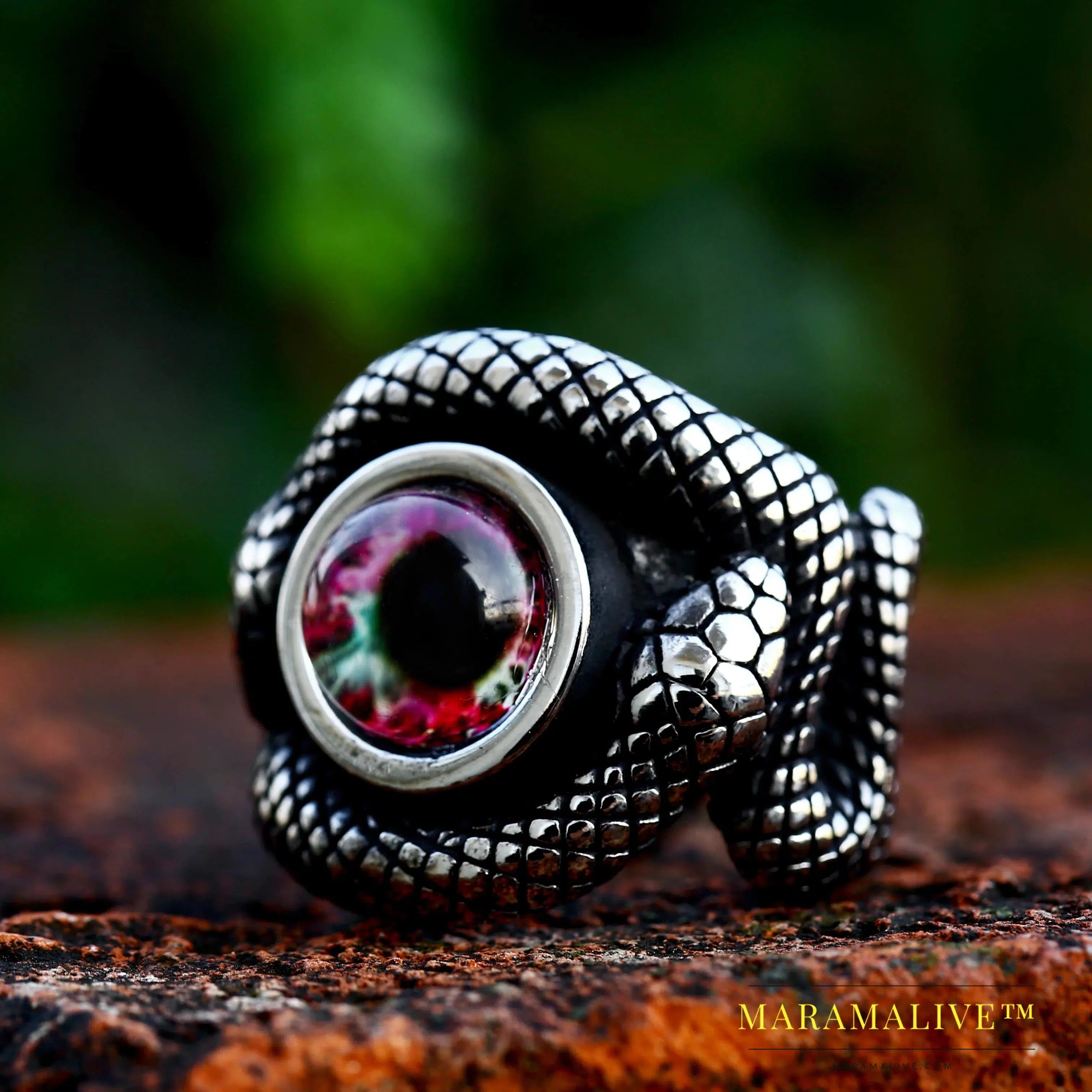 Double Snake King Entangled Animal Ring Green Stone Eye Men's Ring High Quality Jewelry