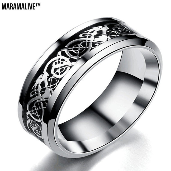 Dragon Pattern Rings Men Stainless Steel Ring Jewelry