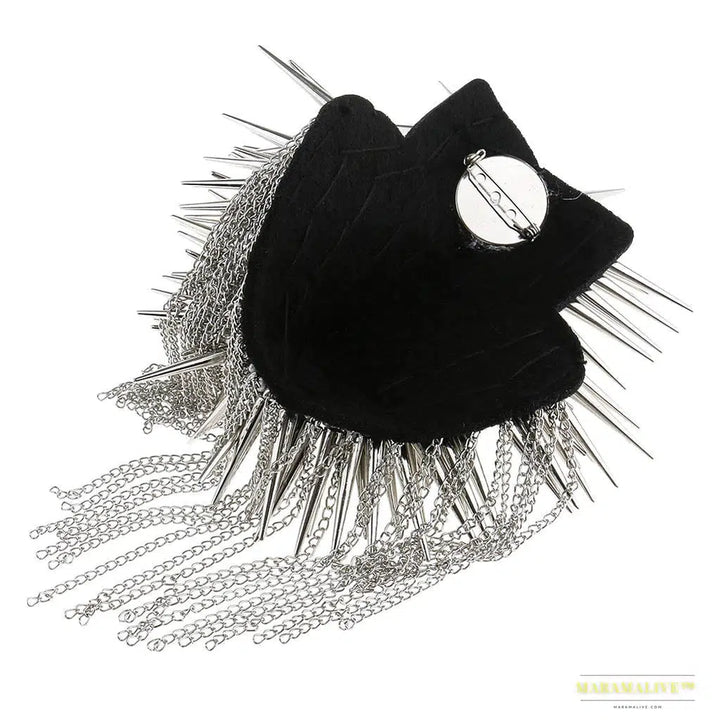 Eccentric Gothic Punk Tassel Chain Shoulder Board Badges with Rivet Spike Stud - Unisex Metal Brooch for Suit