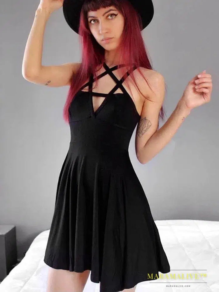 Edgy Gothic Punk Strappy Dress for Alternative Style