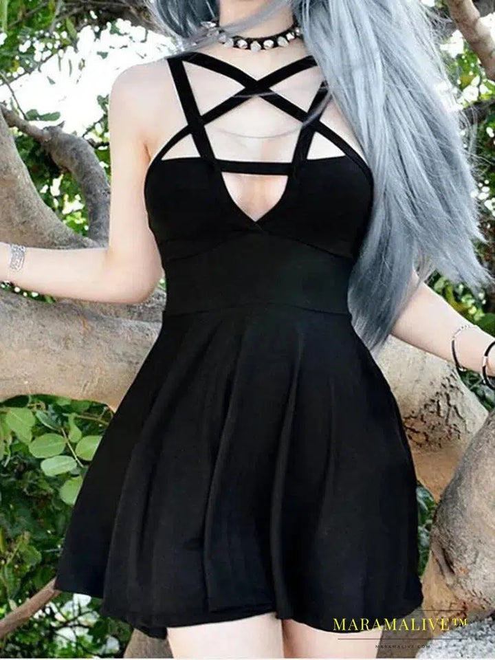 Edgy Gothic Punk Strappy Dress for Alternative Style