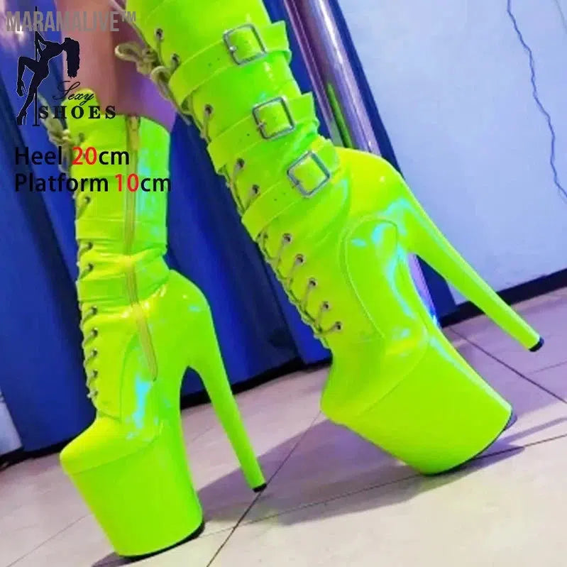 Electric Blue Fashionable Women's Ankle Boots with Round Toe Side Zip Short Boots for Pole Dance Platform Heels Three Belt Buckle