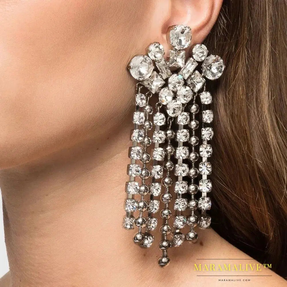 Elegant Crystal Tassel Clip Earrings No Piercing for Women 2023 Wedding Jewelry Geometry Ear Clip Earrings Party Gift