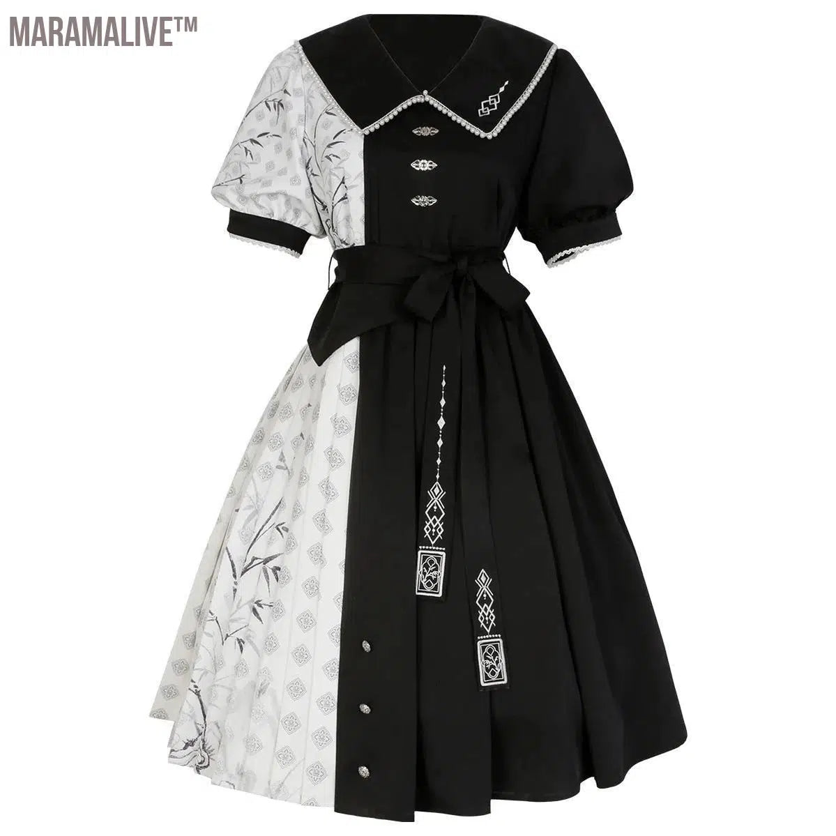 +Element Short Sleeve Op Dress Improved Daily Skirt Spring Black White Lolita