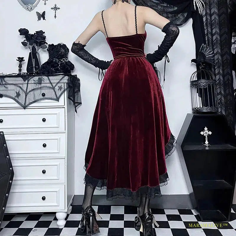 Enchanting Women's Gothic Style Dress - Dark Luxury Slim Tie Waist - Fall Collection