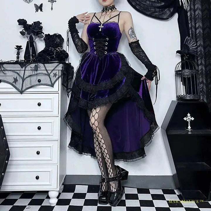 Enchanting Women's Gothic Style Dress - Dark Luxury Slim Tie Waist - Fall Collection