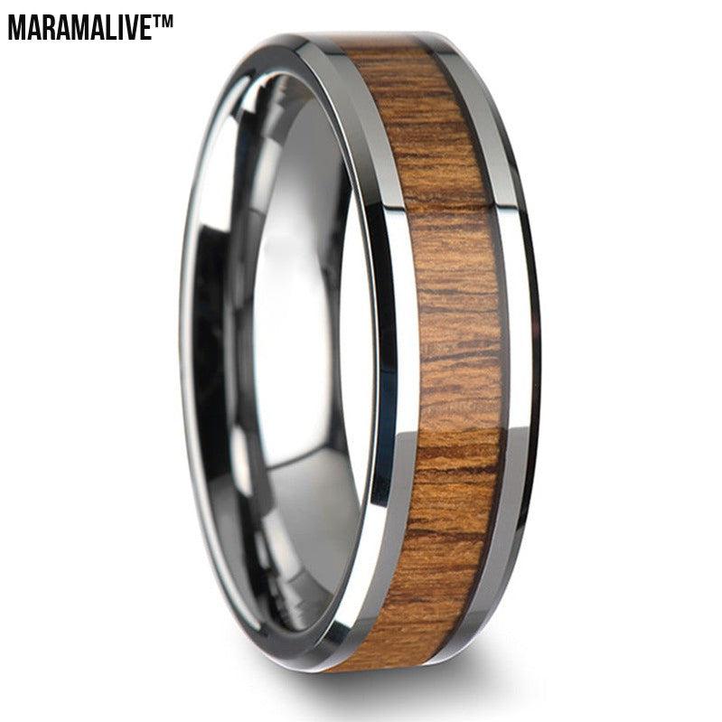 Encrusted teak titanium steel ring