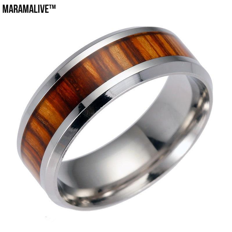 Encrusted teak titanium steel ring