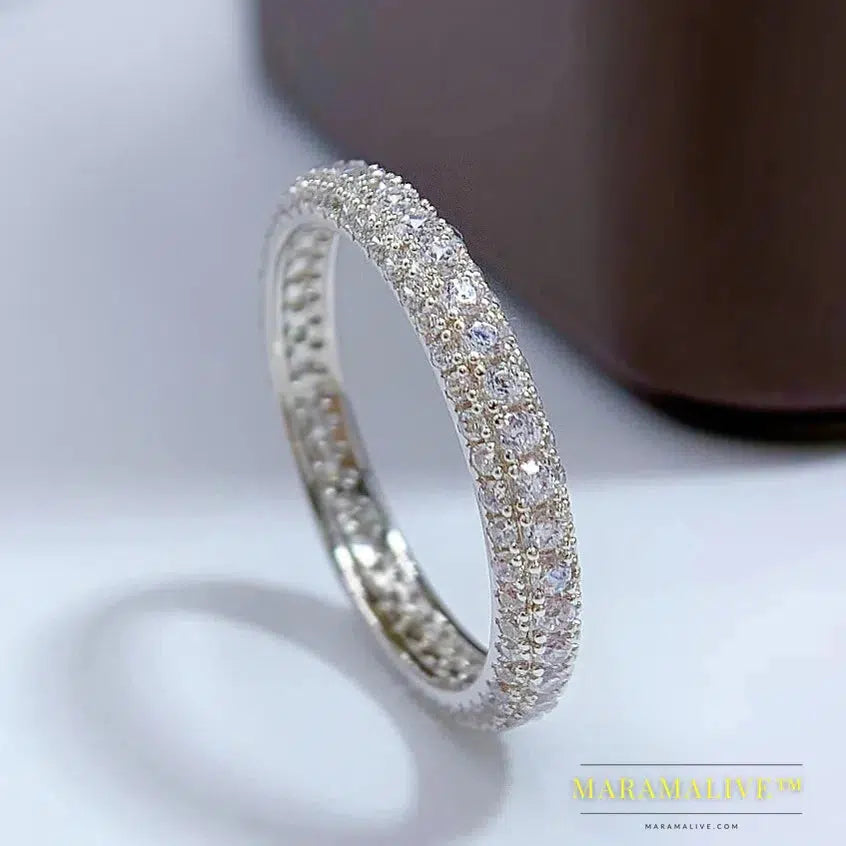 Eternity Micro Pave Moissanite Diamond Ring 100% Real 925 sterling silver Wedding band Rings for Women Men Engagement Jewelry