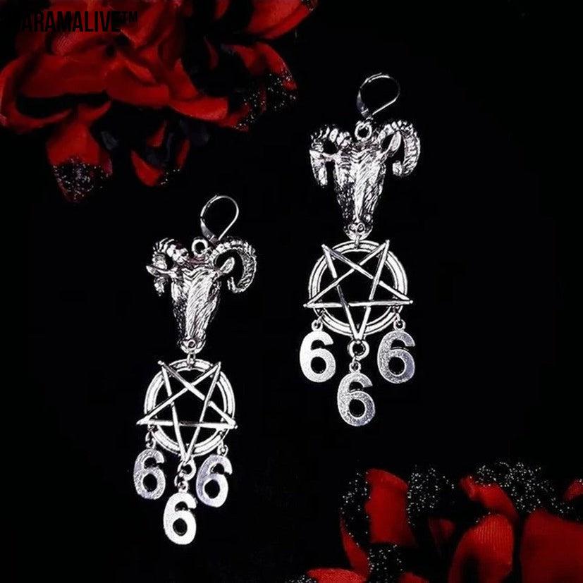 European And American Fashion Cool Gothic Goat Pentagram 666 Simple All-match Pendant Earrings