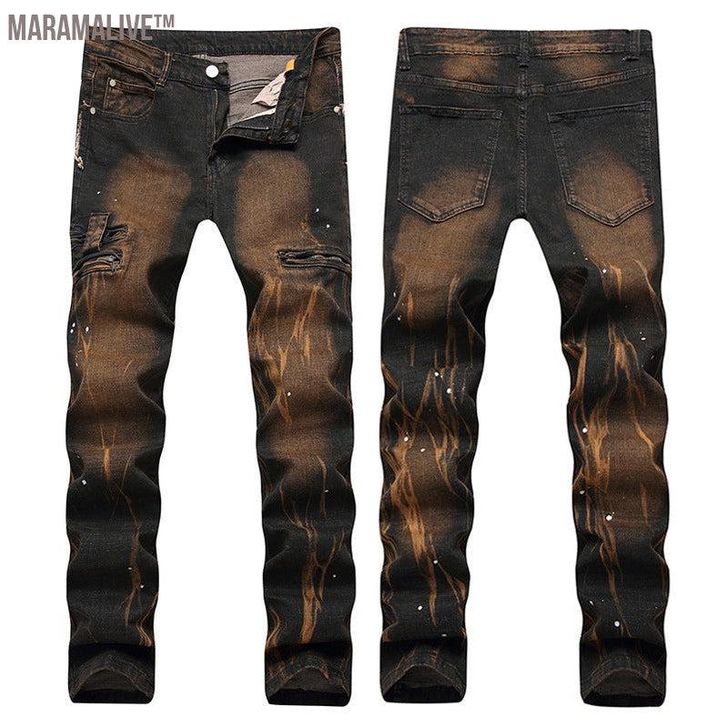 European And American High-street Fashion Men's Zippered Torn Jeans