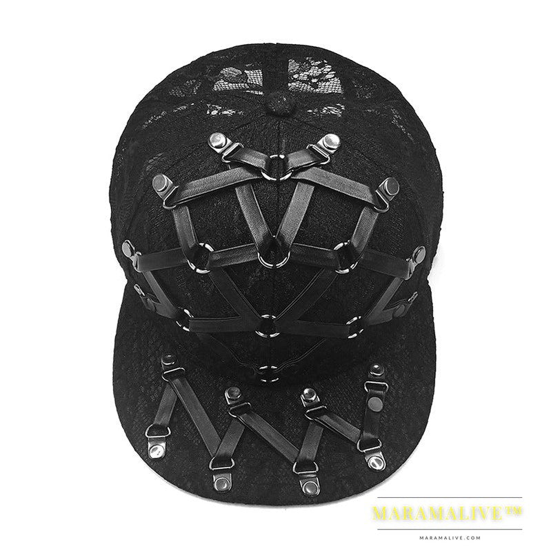 European And American Punk T-shaped Leather X Leather Hip Hop Flat-brimmed Cap Men And Women