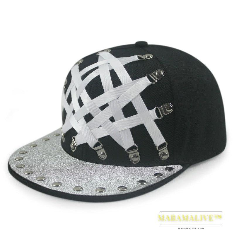 European And American Punk T-shaped Leather X Leather Hip Hop Flat-brimmed Cap Men And Women