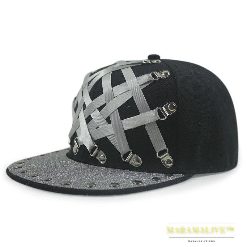 European And American Punk T-shaped Leather X Leather Hip Hop Flat-brimmed Cap Men And Women