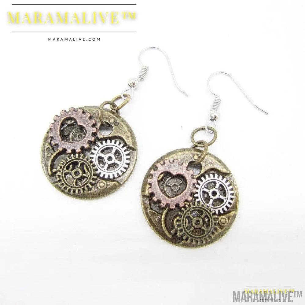 European And American Retro Gear Earrings Steampunk DIY Handmade