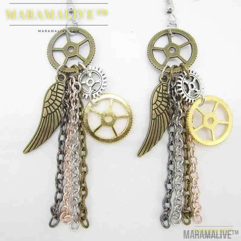 European And American Retro Gear Earrings Steampunk DIY Handmade