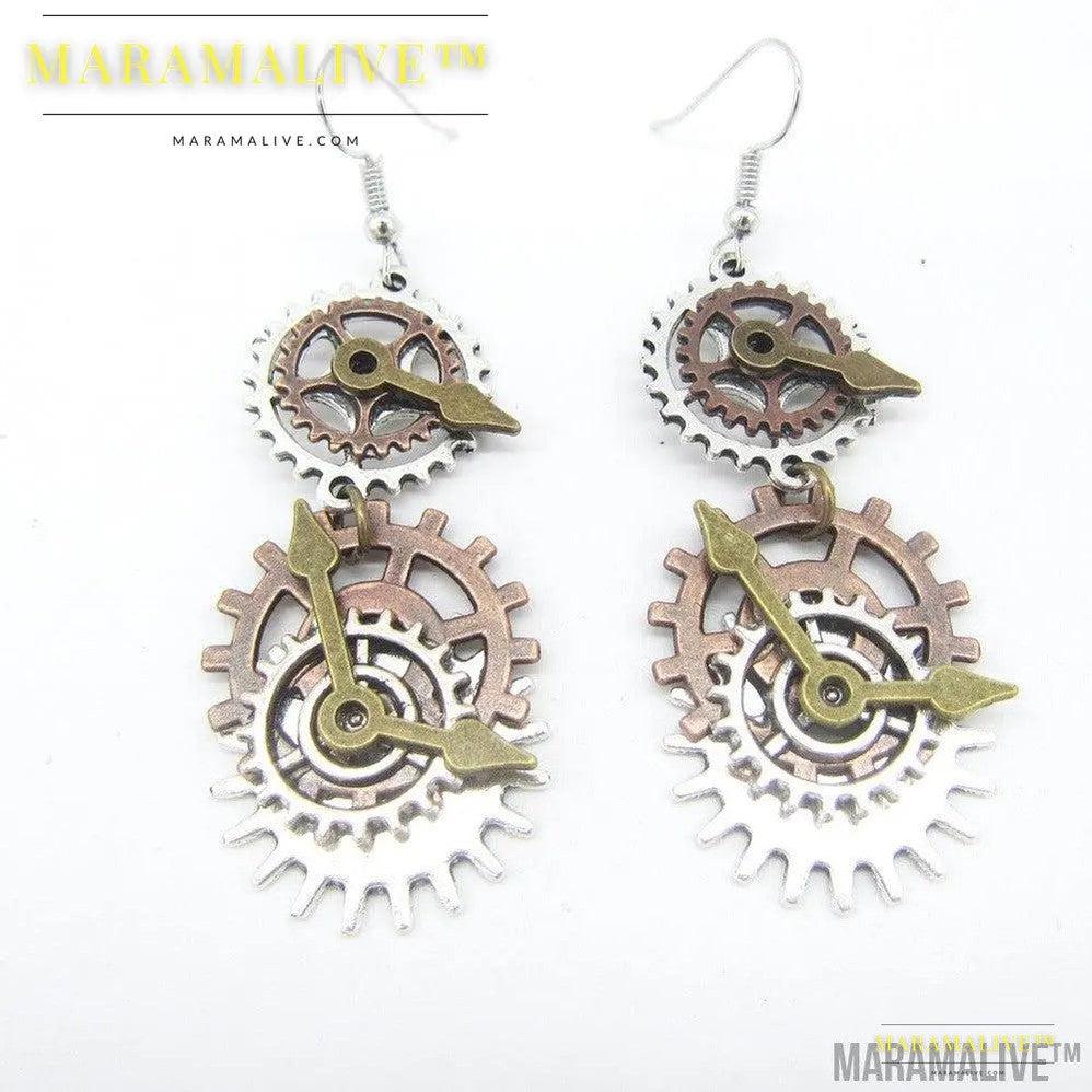 European And American Retro Gear Earrings Steampunk DIY Handmade