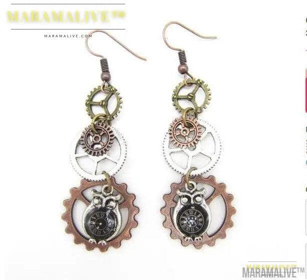 European And American Retro Gear Earrings Steampunk DIY Handmade