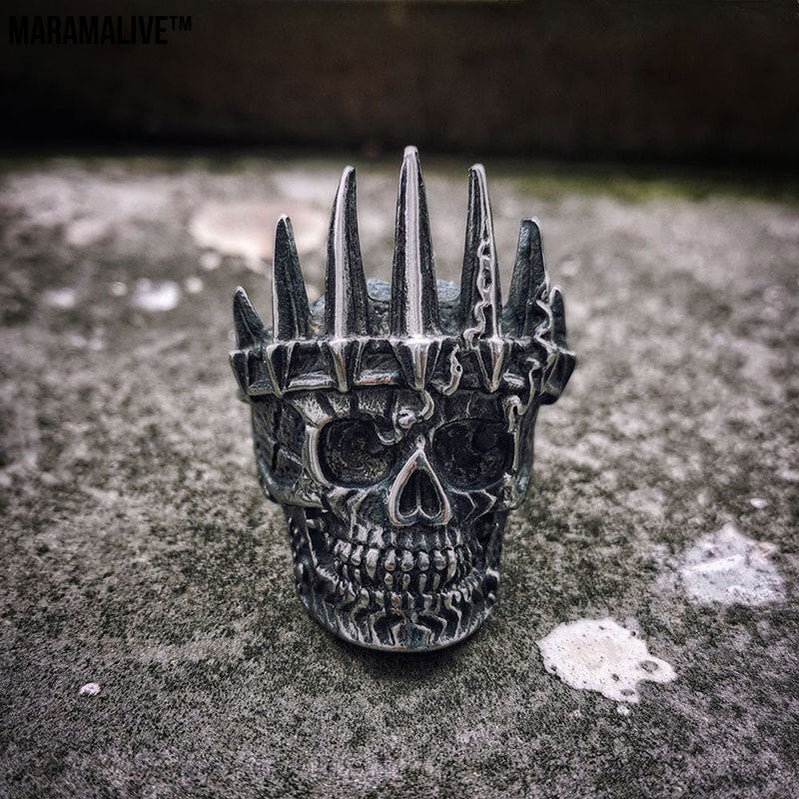 Exaggerated punk crown skull ring