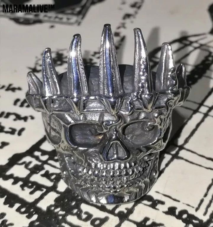 Exaggerated punk crown skull ring