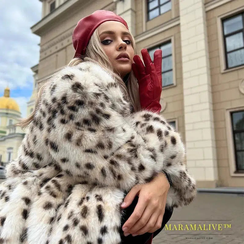 Exclusive Winter Long Belted Leopard Faux Fox Fur Coat Women Overcoats Ladies Stylish Street Fashion Fluffy Fox Fur Jacket