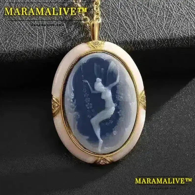 Exquisite Double Sided Roman Portrait Cameo Pendant Necklace for Women Elegant Banquet Jewelry Gift