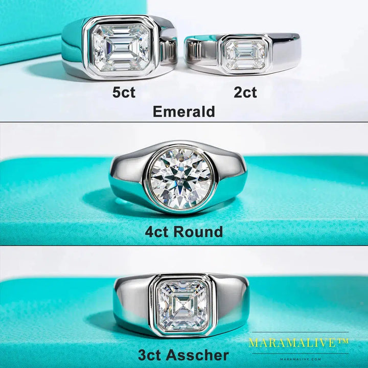 Exquisite Men's Moissanite Emerald Engagement Ring