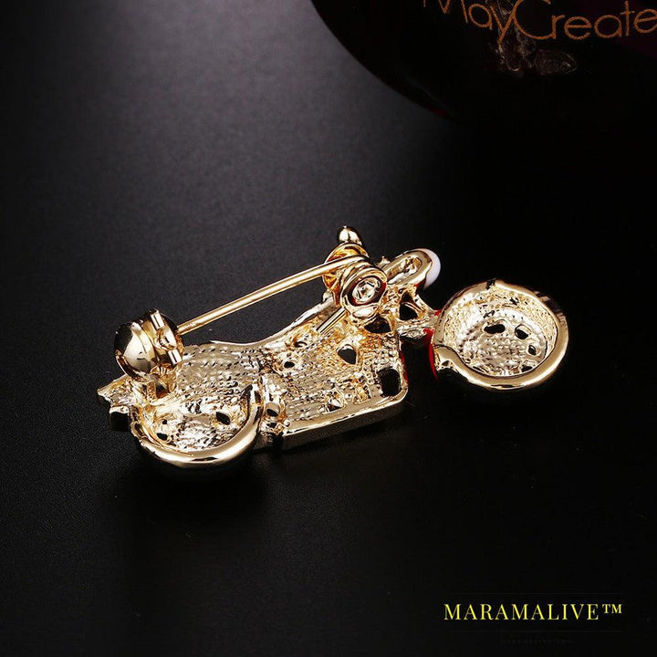 Exquisite diamond-studded motorcycle brooch