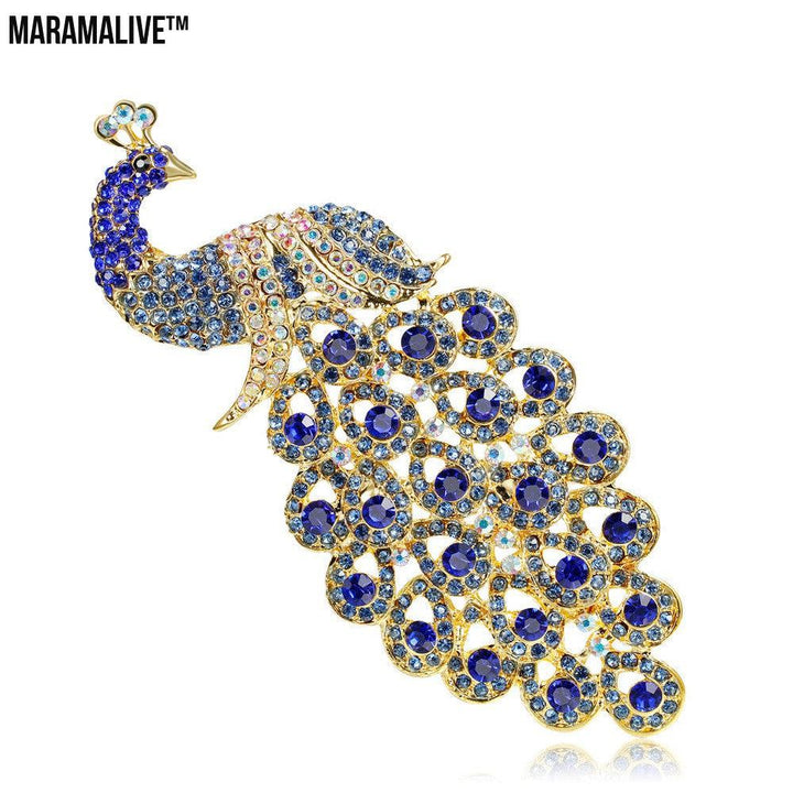 Extra Large Sapphire Crystal Rhinestone Peacock Brooch