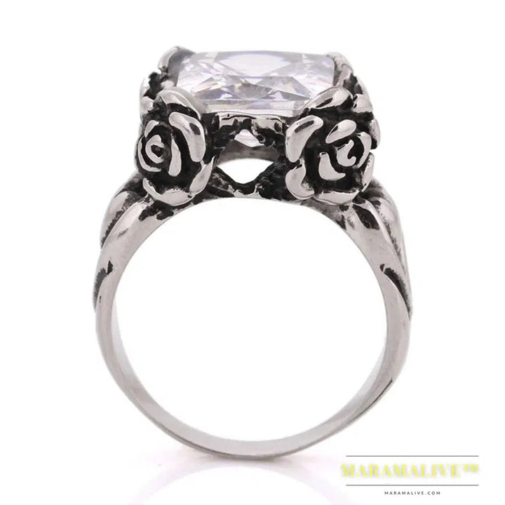 Fashion 316L Stainless Steel Crystal Rings Men Personality Unique Men's Jewelry