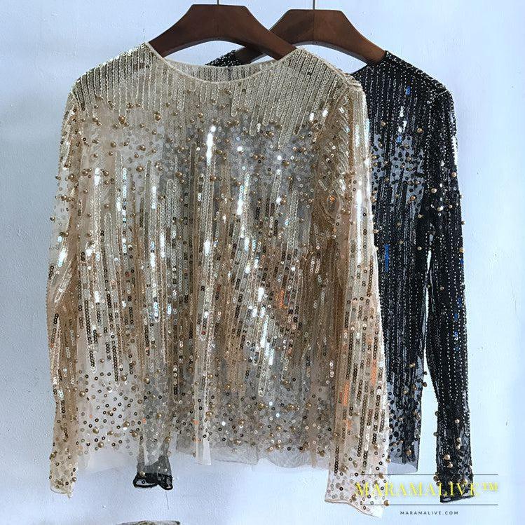 Fashion Bottoming Shirt Sequined Top For Women