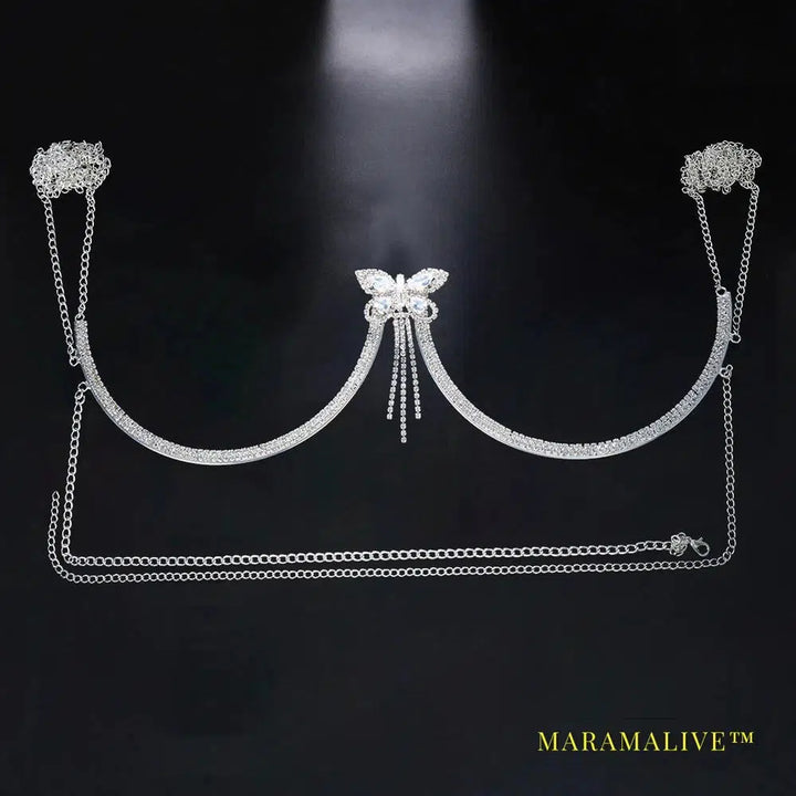 Fashion Butterfly Chest Bracket Bra Chain Harness for Women Sexy Bikini Rhinestone Chest Chain Necklace Body Jewelry