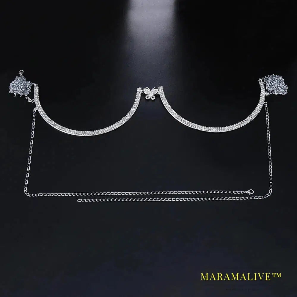 Fashion Butterfly Chest Bracket Bra Chain Harness for Women Sexy Bikini Rhinestone Chest Chain Necklace Body Jewelry