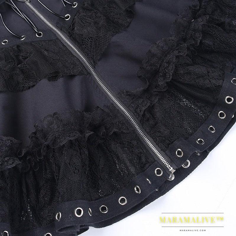 Fashion Casual Zipper Lace Stitching Lace Skirt