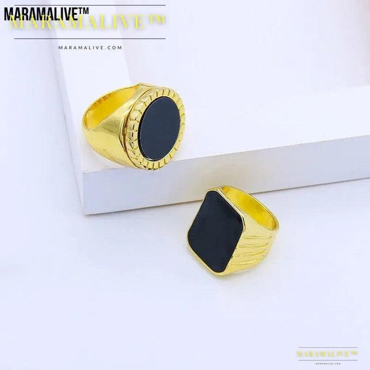 Fashion Creative Geometric Glossy Black Onyx Ring