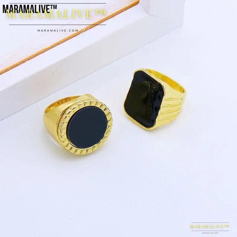 Fashion Creative Geometric Glossy Black Onyx Ring