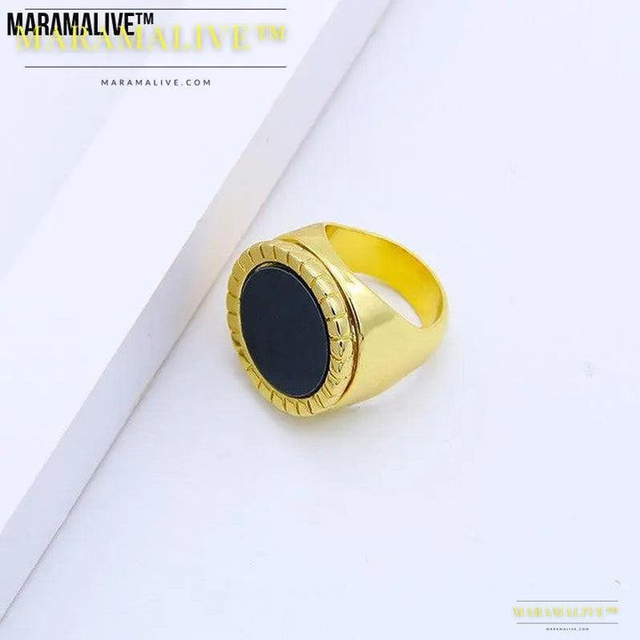 Fashion Creative Geometric Glossy Black Onyx Ring