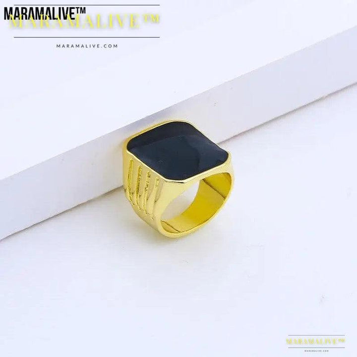 Fashion Creative Geometric Glossy Black Onyx Ring