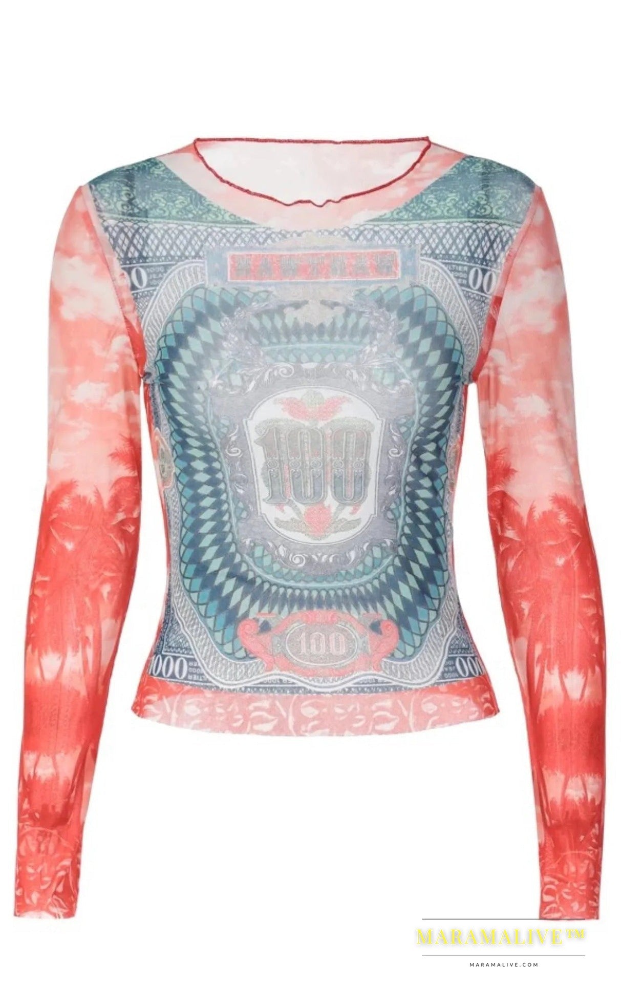 Fashion Digital Printing Colorful Breathable Women's Round Neck Pullover