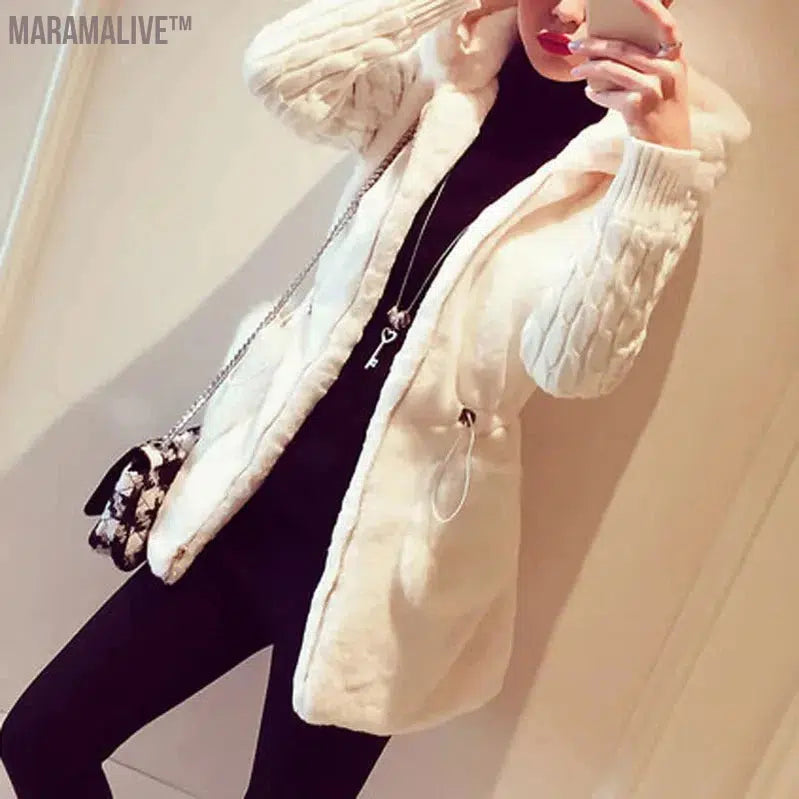 Fashion Faux Fur Coats Women Winter Plus Size S-4XL Hooded Classic Outwear Patchwork Thick Warm Luxury Knitted jacket