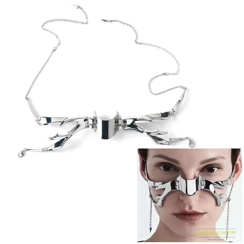 Fashion Gothic & Punk Mask, Cyber Silver Irregular Liquid Design, Hollow Statement Jewelry Accessory for Party