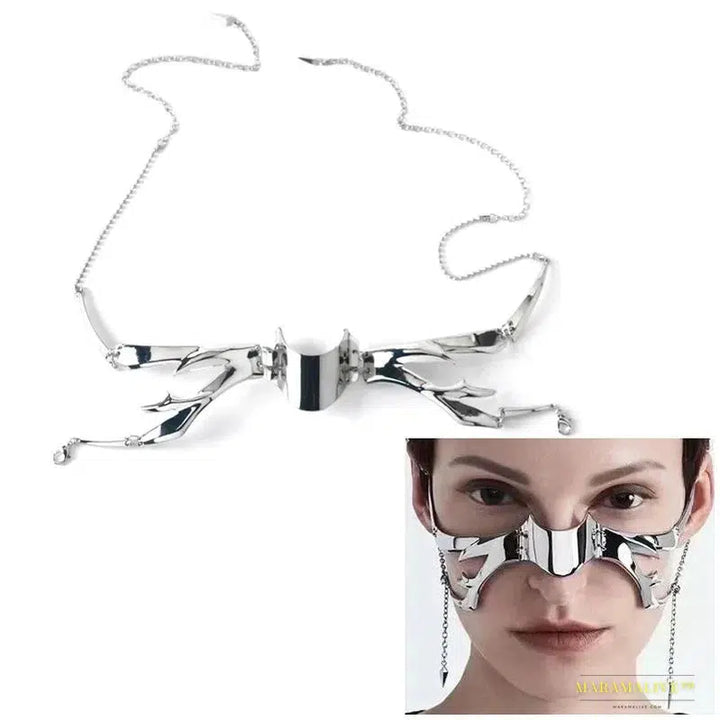 Fashion Gothic & Punk Mask, Cyber Silver Irregular Liquid Design, Hollow Statement Jewelry Accessory for Party