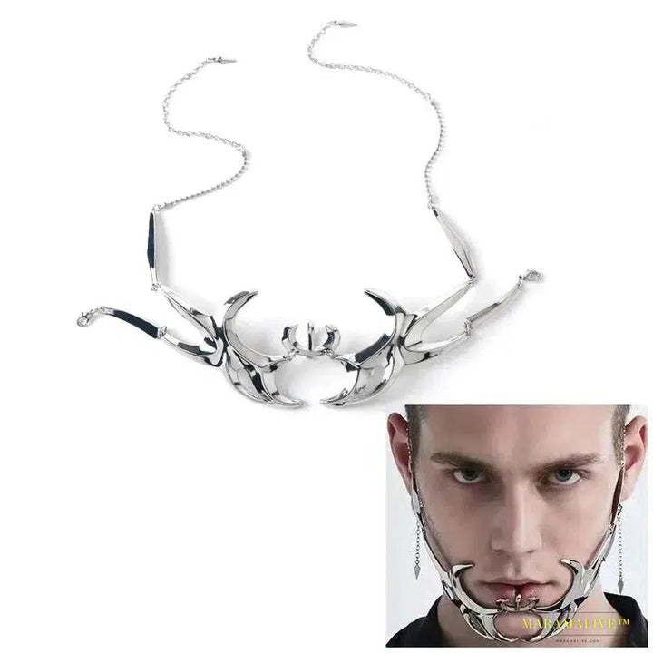 Fashion Gothic & Punk Mask, Cyber Silver Irregular Liquid Design, Hollow Statement Jewelry Accessory for Party