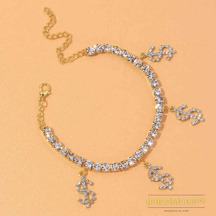 Fashion Heart Rhinestone Anklets Jewelry for Women Beach Barefoot Love Pendant Anklet Bracelet Leg Chain