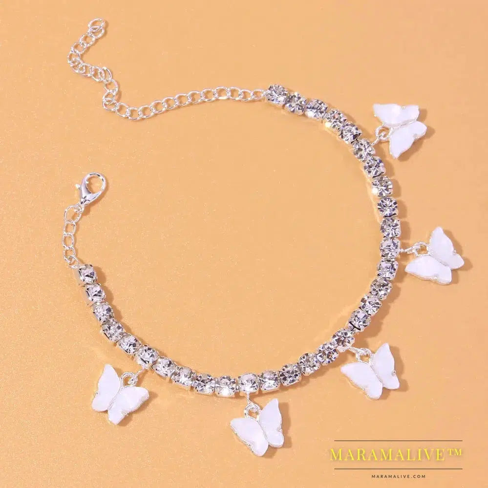 Fashion Heart Rhinestone Anklets Jewelry for Women Beach Barefoot Love Pendant Anklet Bracelet Leg Chain