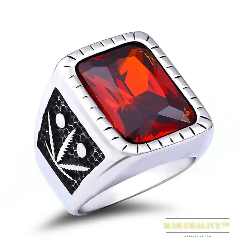 Fashion Hiphop Black/Red Stone Ring Vintage Rock Men's Ring High Quality Jewelry