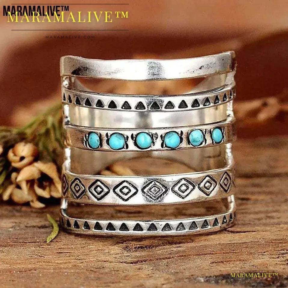 Fashion Hollowed-out Vintage Turquoise Ring