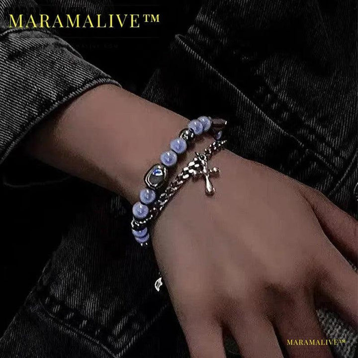 Fashion Jewelry Double-layer Reflective Pearl Cross Charmed Bracelet