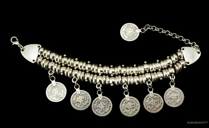 Fashion Men Bangle Bohemian Vintage Turkish Silver Plated Antalya Bracelet Gypsy Beach Chic Festival Silver Coin Bracelet